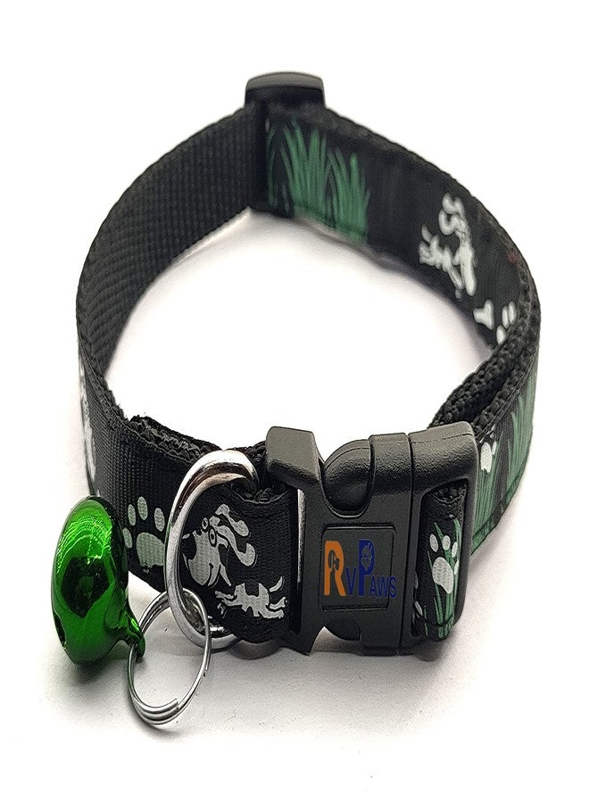 Pups&Pets Dog Printed Collar and Leash Set 15 MM- Adjustable Nylon Collar with Bell for Small and Medium Dogs, Collar and Leash Set for Puppies, Dog & Cat (Black) - Image 2